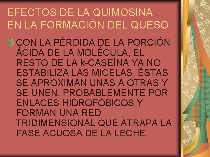 EFECTOS DE LA QUIMOSINA EN LA FORMACIÓN DEL QUESO CON LA PÉRDIDA DE LA