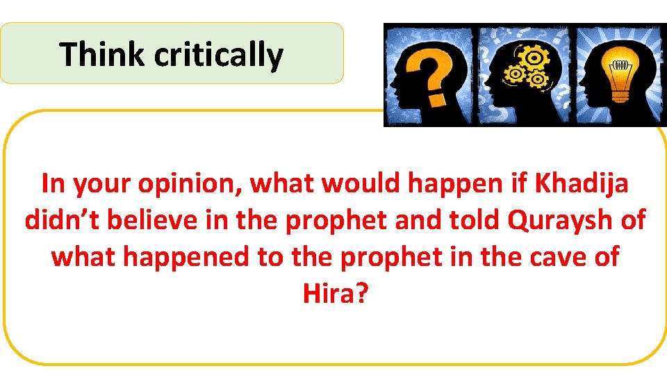 Think critically In your opinion, what would happen if Khadija didn’t believe in the