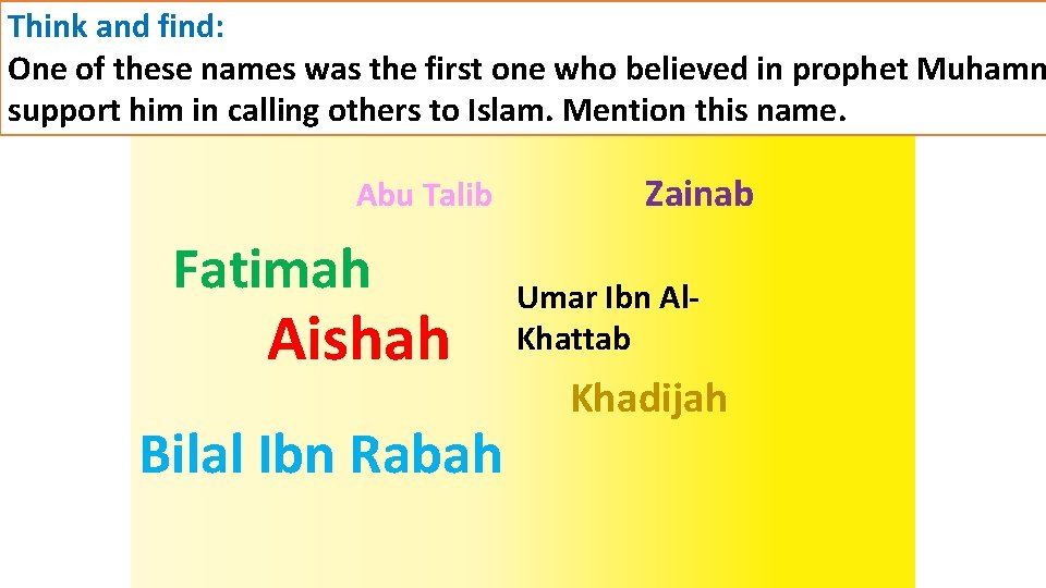 Think and find: One of these names was the first one who believed in