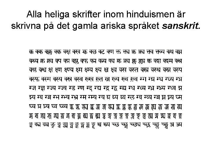 Alla heliga skrifter inom hinduismen är skrivna på det gamla ariska språket sanskrit. 