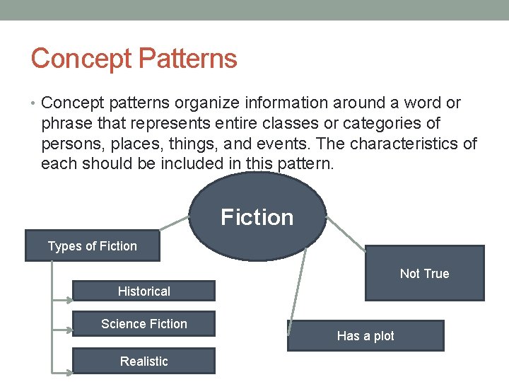 Concept Patterns • Concept patterns organize information around a word or phrase that represents