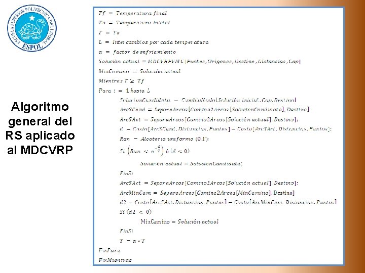 Algoritmo general del RS aplicado al MDCVRP 