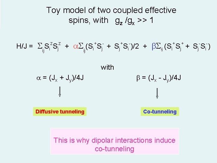 Toy model of two coupled effective spins, with gz /gx >> 1 H/J =