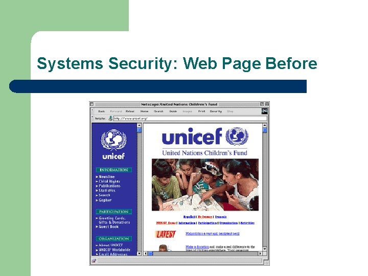 Systems Security: Web Page Before 
