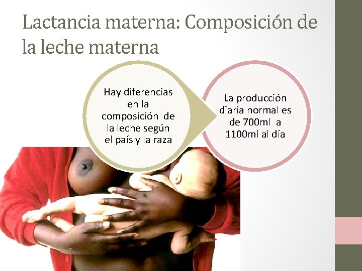 Lactancia materna: Composición de la leche materna Hay diferencias en la composición de la