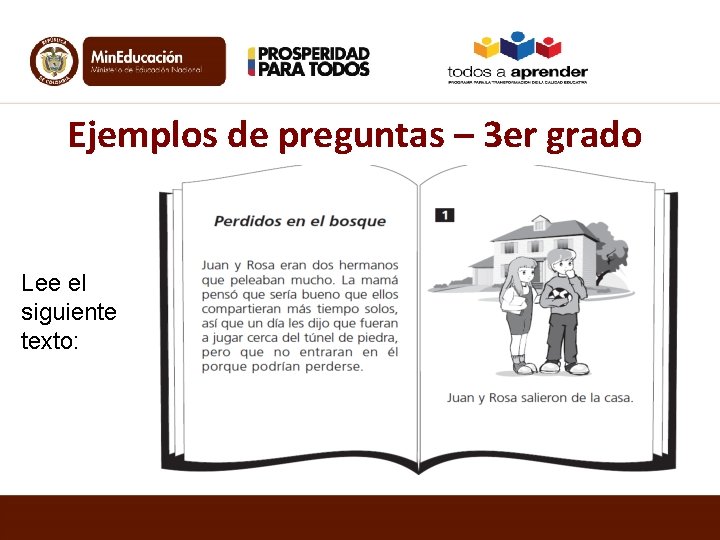 Ejemplos de preguntas – 3 er grado Lee el siguiente texto: 