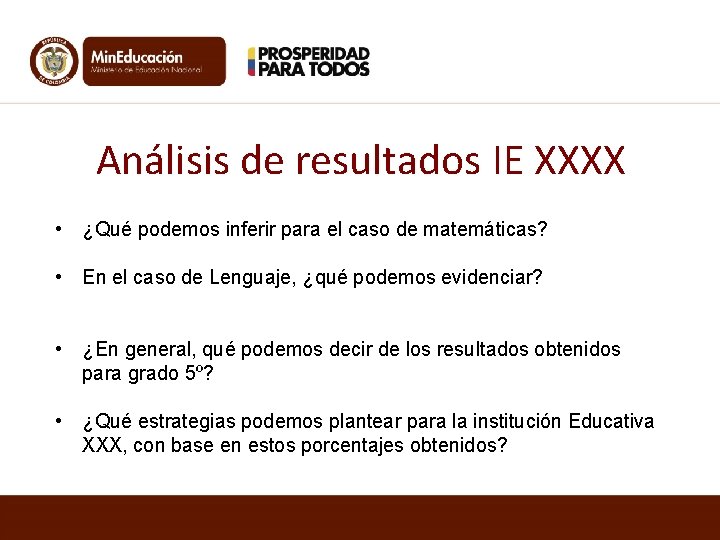 Análisis de resultados IE XXXX • ¿Qué podemos inferir para el caso de matemáticas?