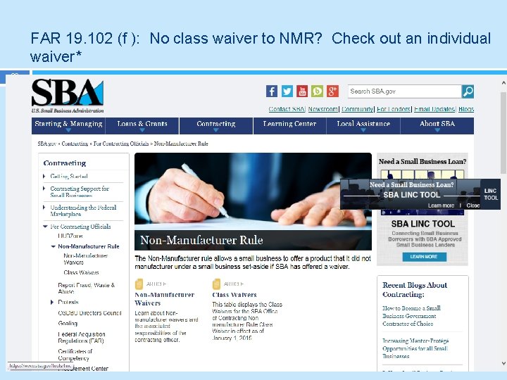 FAR 19. 102 (f ): No class waiver to NMR? Check out an individual