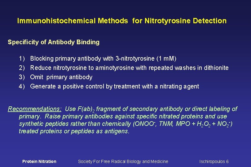 Immunohistochemical Methods for Nitrotyrosine Detection Specificity of Antibody Binding 1) 2) 3) 4) Blocking