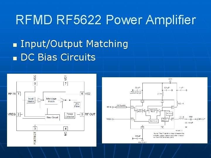 RFMD RF 5622 Power Amplifier n n Input/Output Matching DC Bias Circuits 
