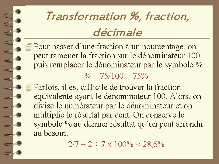 Le pourcentage 4 Transformation pourcentage fraction nombre dcimal