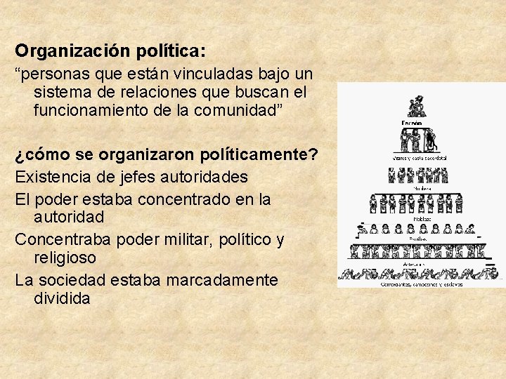 Organización política: “personas que están vinculadas bajo un sistema de relaciones que buscan el