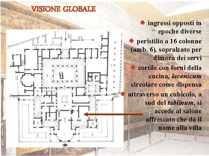 VISIONE GLOBALE l ingressi opposti in epoche diverse l peristilio a 16 colonne (amb.