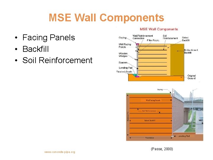 MSE Wall Components • Facing Panels • Backfill • Soil Reinforcement www. concrete-pipe. org