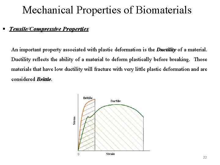 Mechanical Properties of Biomaterials § Tensile/Compressive Properties An important property associated with plastic deformation