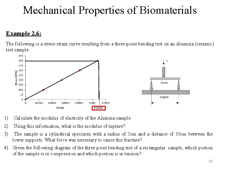 Mechanical Properties of Biomaterials Example 2. 6: The following is a stress-strain curve resulting