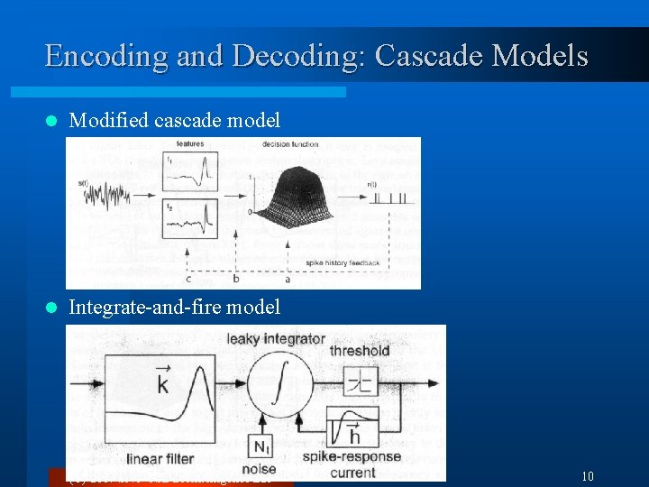 Encoding and Decoding: Cascade Models l Modified cascade model l Integrate-and-fire model (C) 2007