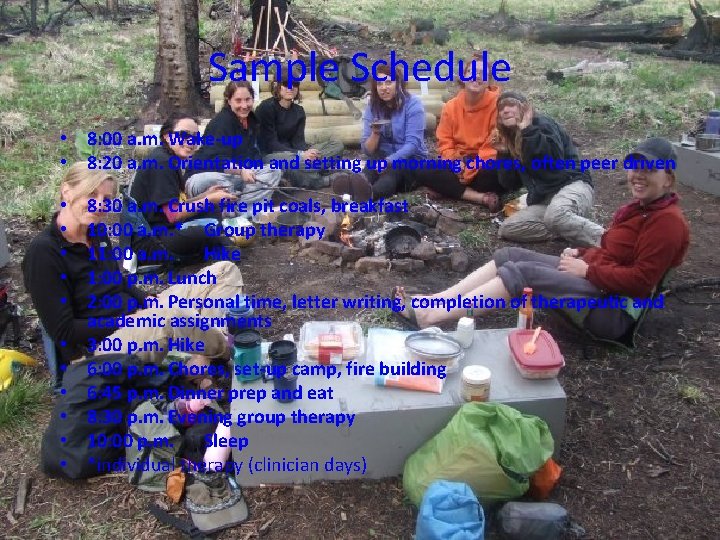 Sample Schedule • 8: 00 a. m. Wake-up • 8: 20 a. m. Orientation