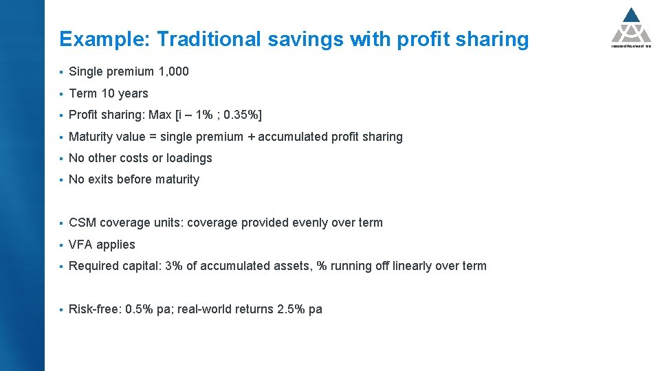 Example: Traditional savings with profit sharing § Single premium 1, 000 § Term 10