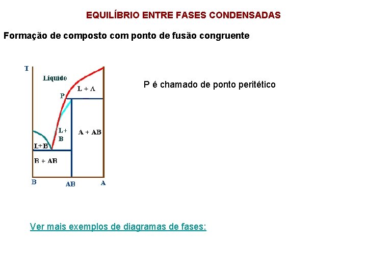 EQUILÍBRIO ENTRE FASES CONDENSADAS Formação de composto com ponto de fusão congruente P é