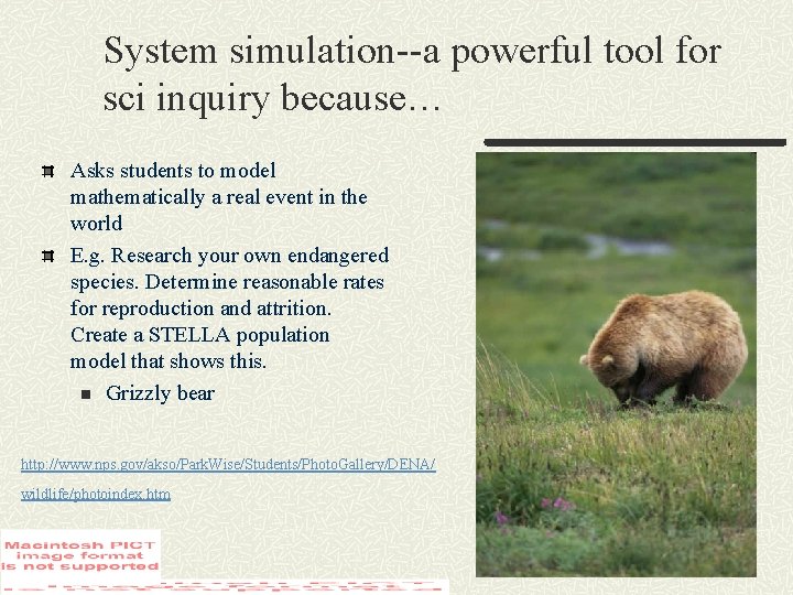 System simulation--a powerful tool for sci inquiry because… Asks students to model mathematically a