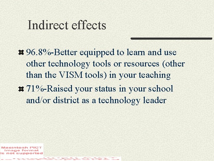 Indirect effects 96. 8%-Better equipped to learn and use other technology tools or resources