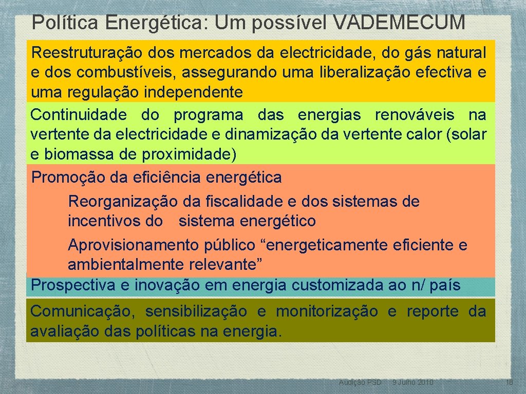 Política Energética: Um possível VADEMECUM Reestruturação dos mercados da electricidade, do gás natural e