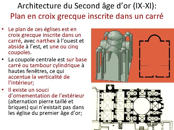 Architecture du Second âge d’or (IX-XI): Plan en croix grecque inscrite dans un carré