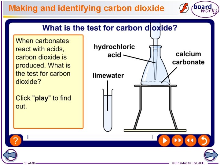 Making and identifying carbon dioxide 18 of 40 © Boardworks Ltd 2008 