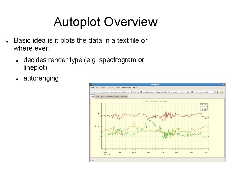 Autoplot Overview Basic idea is it plots the data in a text file or