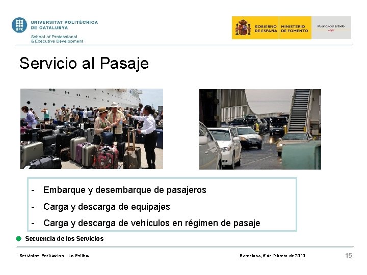 Servicio al Pasaje - Embarque y desembarque de pasajeros - Carga y descarga de