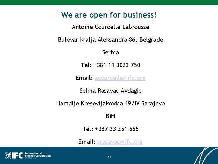 We are open for business! Antoine Courcelle-Labrousse Bulevar kralja Aleksandra 86, Belgrade Serbia Tel: