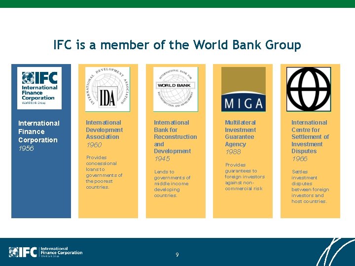IFC is a member of the World Bank Group International Finance Corporation 1956 International