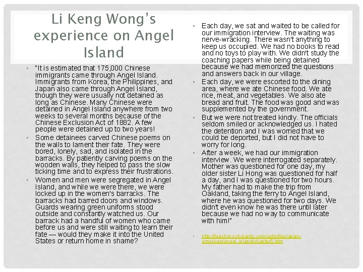 Li Keng Wong’s experience on Angel Island • “It is estimated that 175, 000