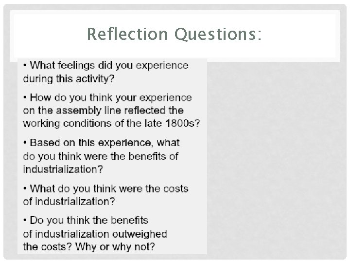 Reflection Questions: 