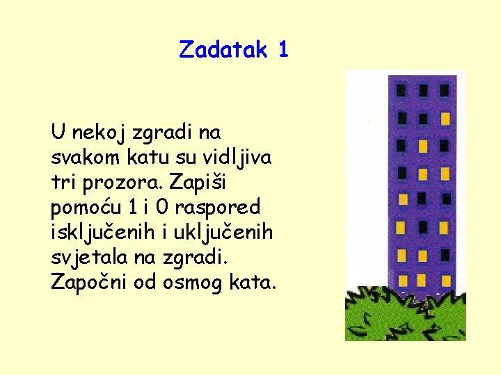 Zadatak 1 U nekoj zgradi na svakom katu su vidljiva tri prozora. Zapiši pomoću