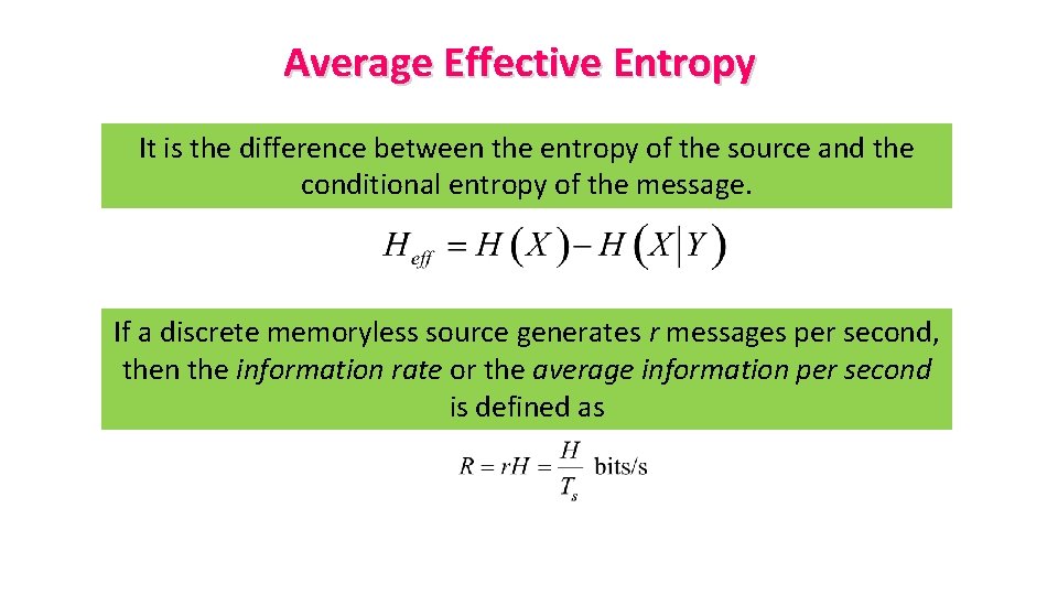 Average Effective Entropy It is the difference between the entropy of the source and