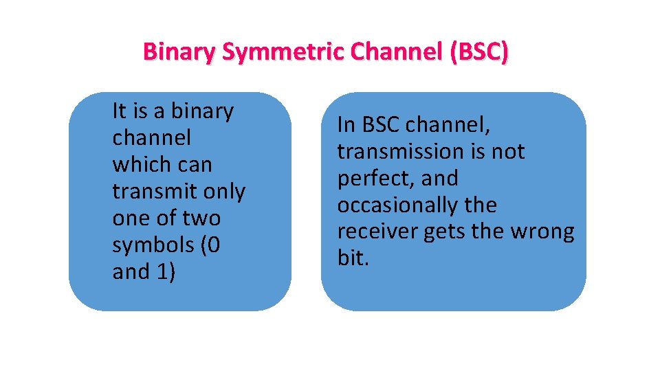 Binary Symmetric Channel (BSC) It is a binary channel which can transmit only one