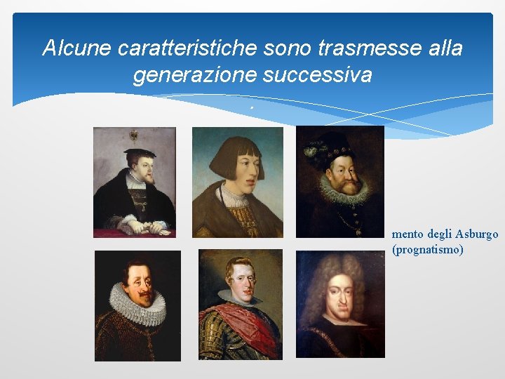 Alcune caratteristiche sono trasmesse alla generazione successiva. mento degli Asburgo (prognatismo) 