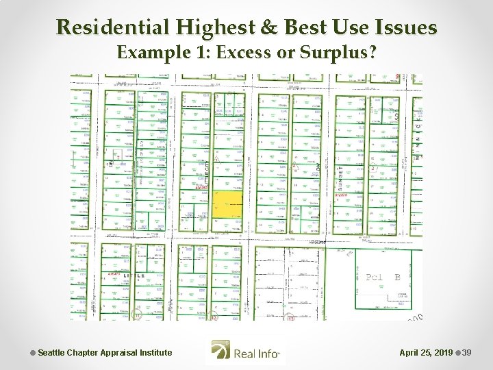 Residential Highest & Best Use Issues Example 1: Excess or Surplus? Seattle Chapter Appraisal