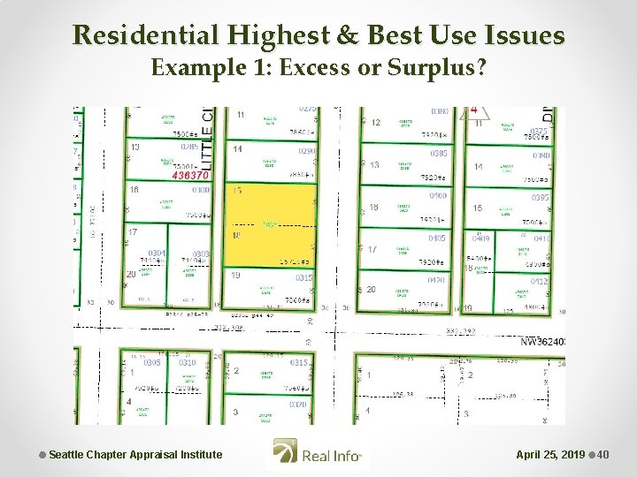 Residential Highest & Best Use Issues Example 1: Excess or Surplus? Seattle Chapter Appraisal