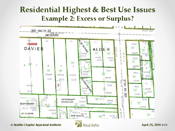 Residential Highest & Best Use Issues Example 2: Excess or Surplus? Seattle Chapter Appraisal