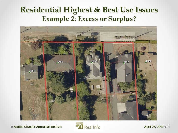 Residential Highest & Best Use Issues Example 2: Excess or Surplus? Seattle Chapter Appraisal