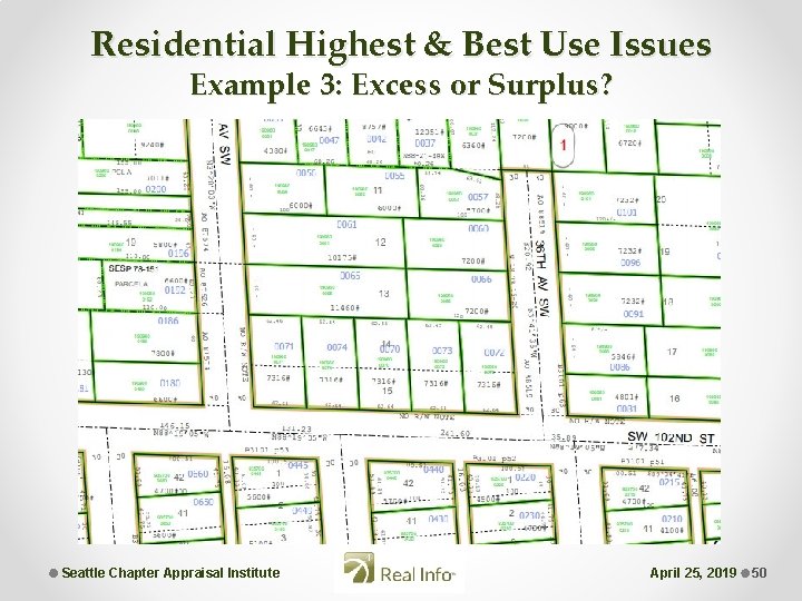 Residential Highest & Best Use Issues Example 3: Excess or Surplus? Seattle Chapter Appraisal