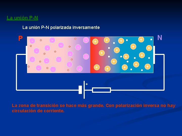 La unión P-N polarizada inversamente P - - - - + + + N