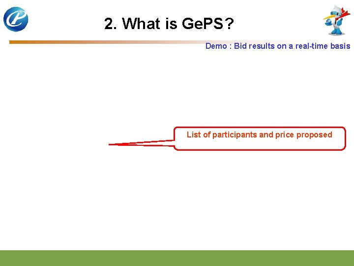 2. What is Ge. PS? Demo : Bid results on a real-time basis List