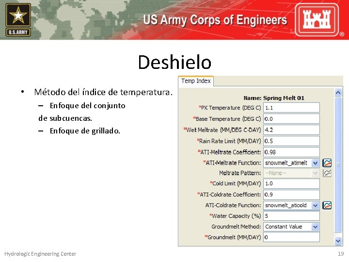 Deshielo • Método del índice de temperatura. – Enfoque del conjunto de subcuencas. –