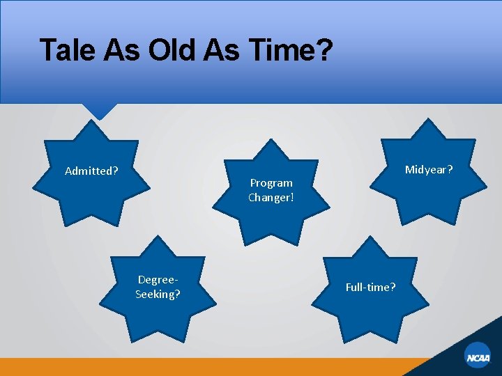 Tale As Old As Time? Admitted? Midyear ? Midyear? Program Changer! Degree. Seeking? Full-time?
