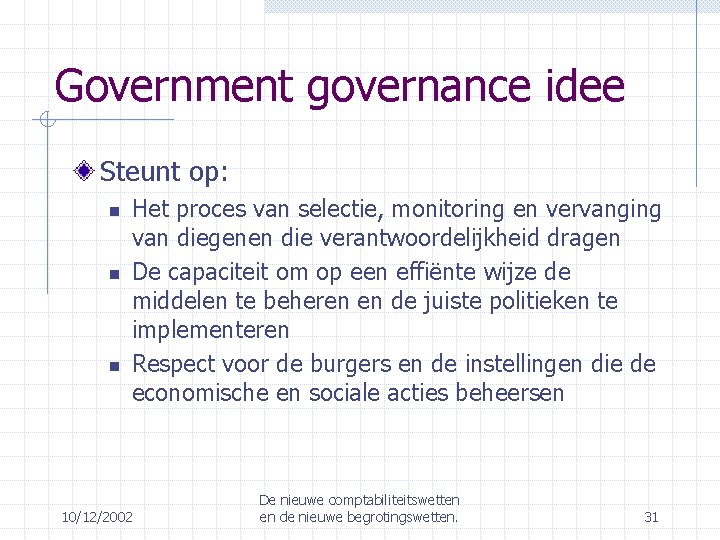 Government governance idee Steunt op: Het proces van selectie, monitoring en vervanging van diegenen