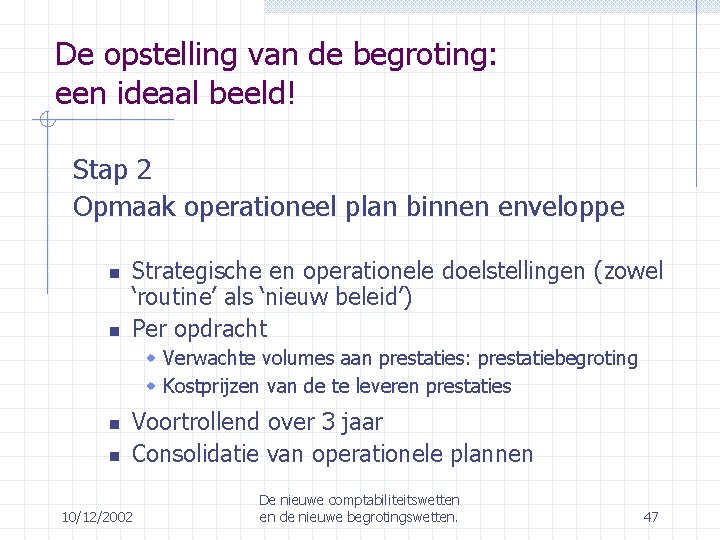 De opstelling van de begroting: een ideaal beeld! Stap 2 Opmaak operationeel plan binnen